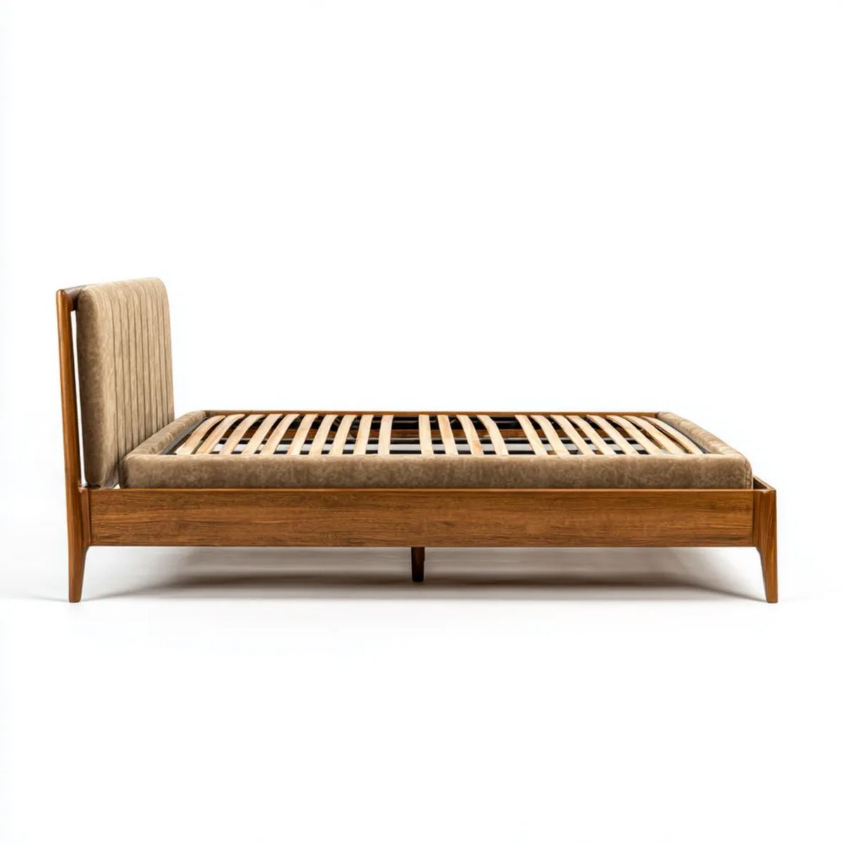 Dwuosobowa drewniana rama łóżka z tapicerką PU, brązowa/taupe, 160 x 200 cm