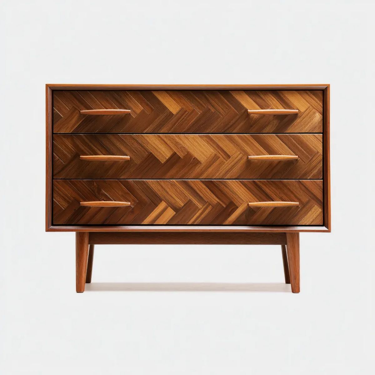 Brązowa komoda drewniana z płyty MDF i fornirem orzechowym, 3 szuflady, 120 × 40 × 85 cm