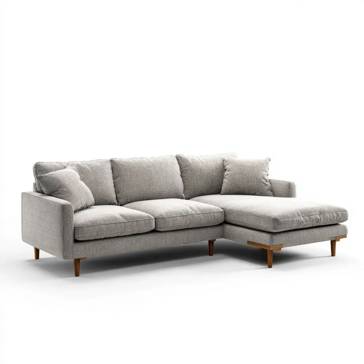 Prawostronna sofa narożna szara z tapicerką poliestrową, 240 × 160 × 85 cm