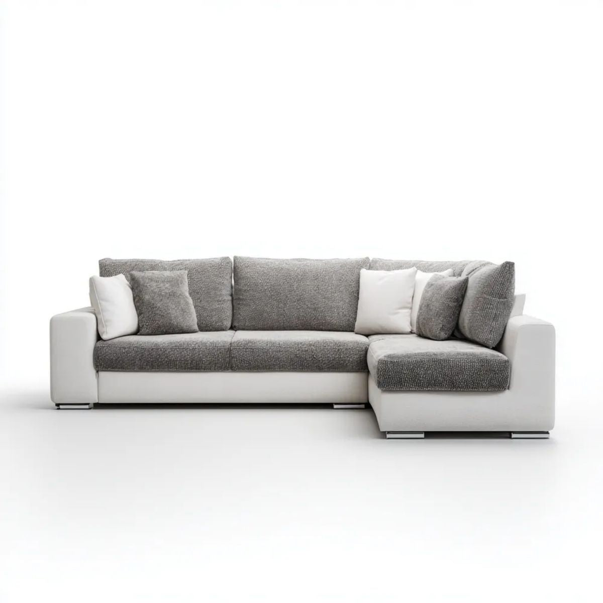 Sofa narożna z prawym szezlongiem jasnoszara i biała, 280 x 170 x 85 cm