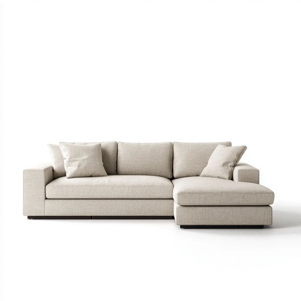 Beżowa sofa narożna w kształcie litery L z prawostronnym szezlongiem, tapicerka poliestrowa, 280 × 170 × 85 cm