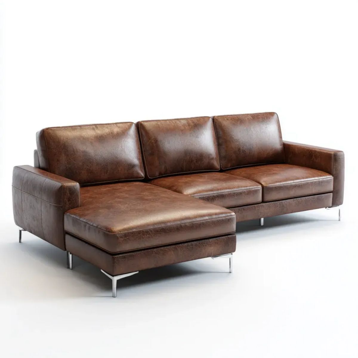 Lewostronny narożnik w kształcie L z tapicerką PU, brązowy/srebrny, 270 × 165 × 85 cm