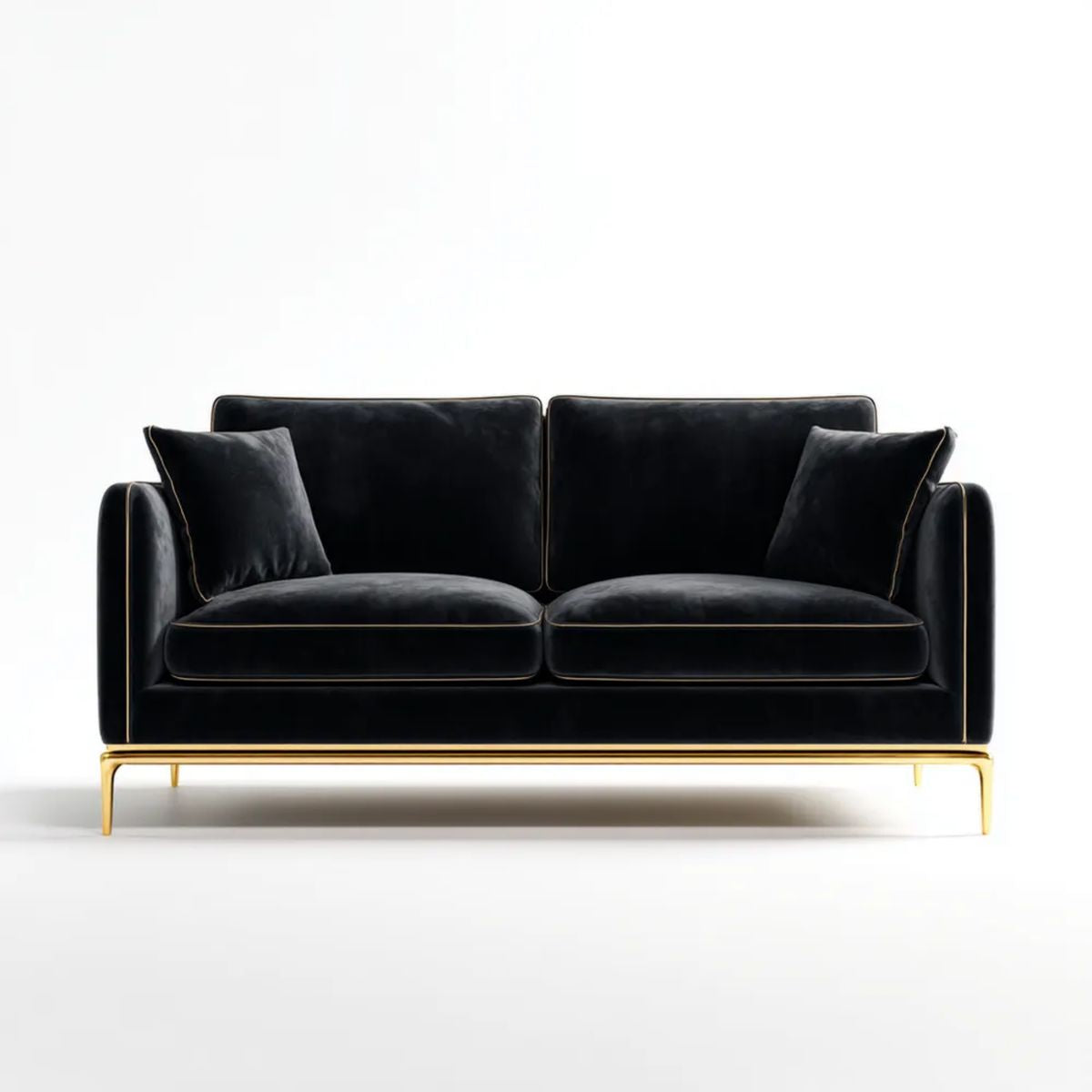 Sofa dwuosobowa czarna z aksamitu poliestrowego ze złotą stalową podstawą 180 x 85 x 82 cm