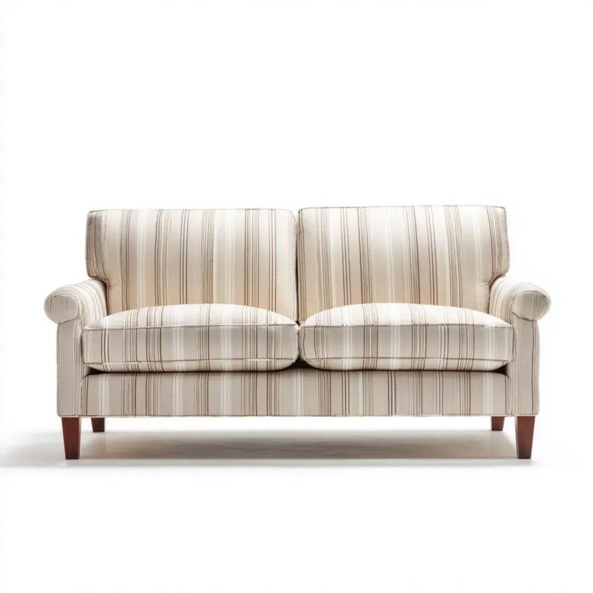 Sofa dwuosobowa kremowo-brązowa w paski z tapicerką poliestrową 160 x 90 x 88 cm