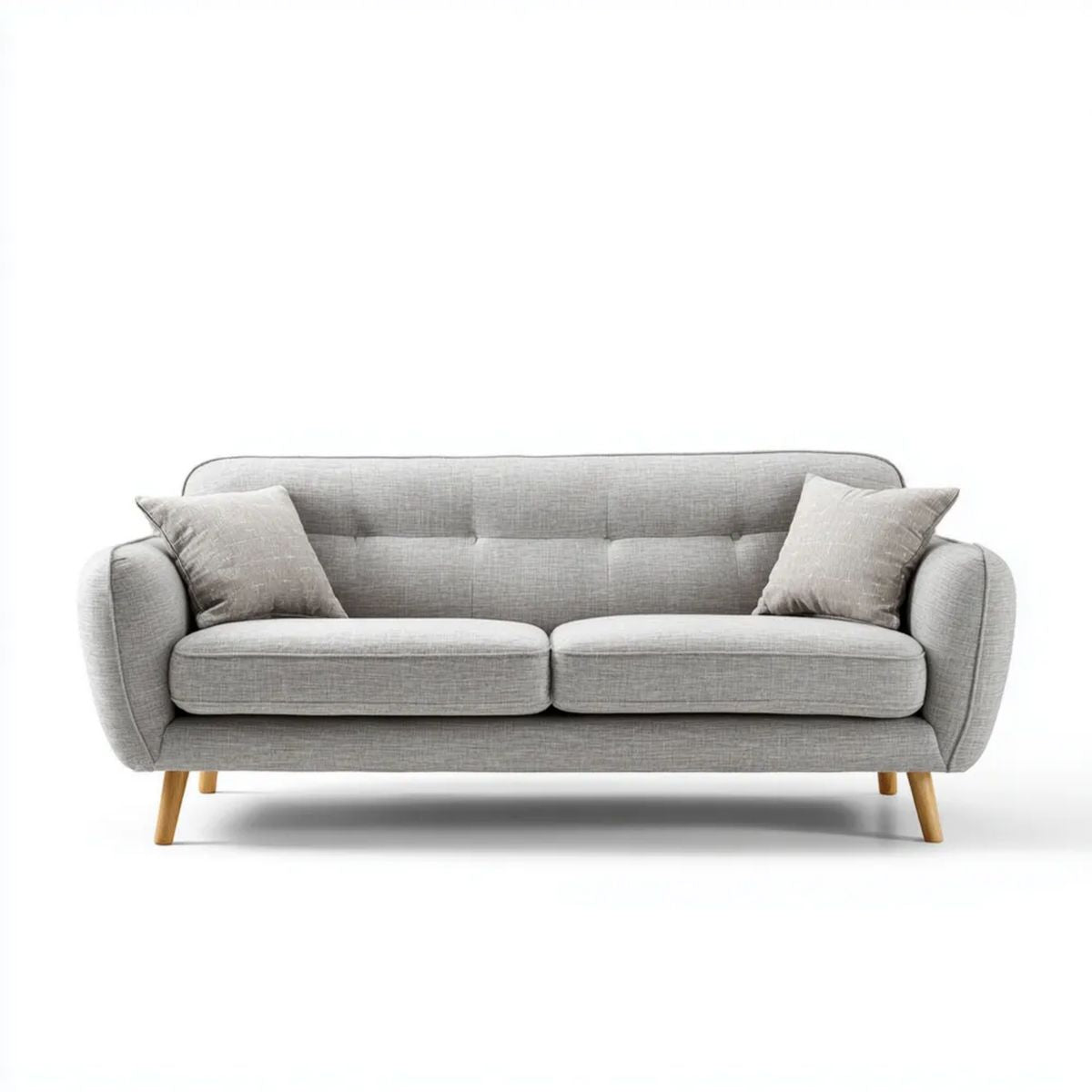 Dwuosobowa sofa szara z tapicerką poliestrową i drewnianymi nogami, 170 x 85 x 85 cm