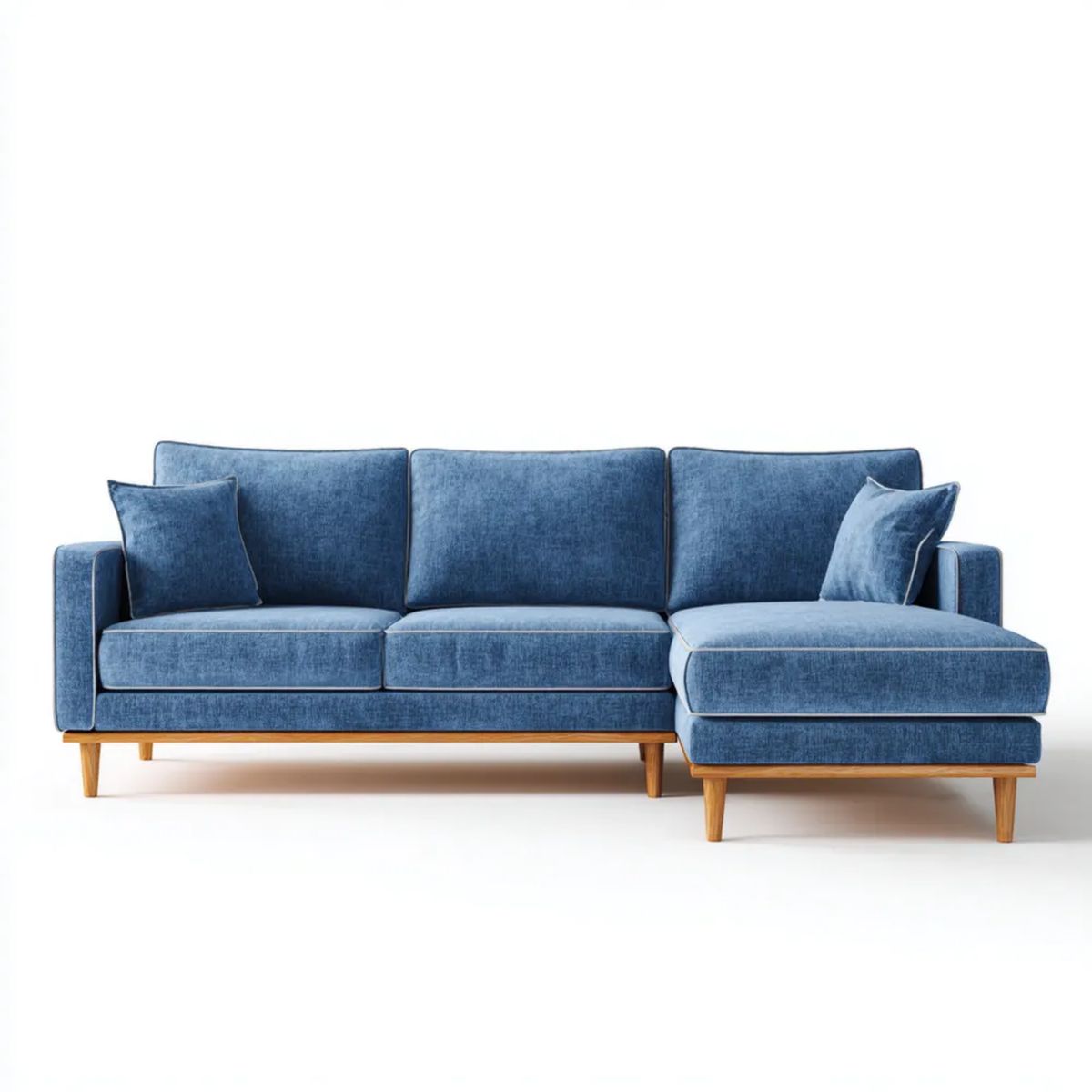 Granatowa sofa narożna w kształcie L z prawostronnym szezlongiem, welurowa, 260 × 160 × 85 cm