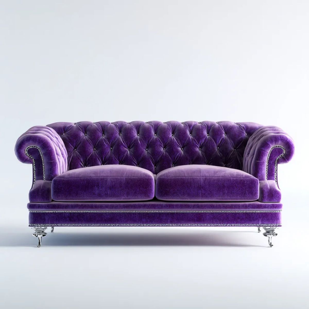 Trzyosobowa sofa Chesterfield z aksamitu, fioletowa, 220 × 95 × 80 cm