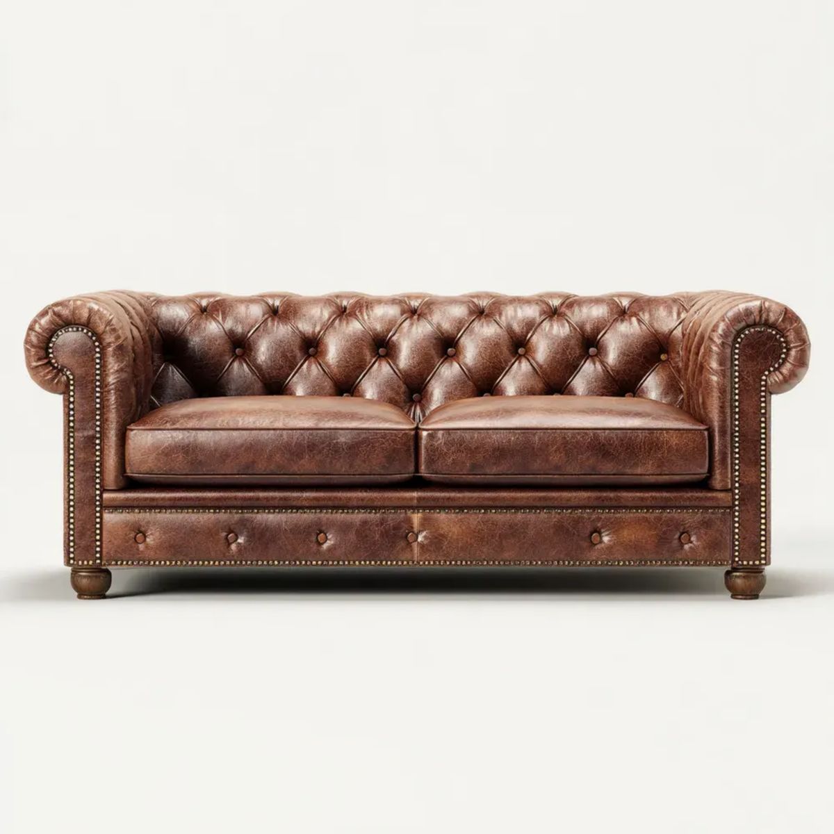 Dwuosobowa sofa Chesterfield ze skóry syntetycznej PU, brązowa, 180 x 85 x 75 cm