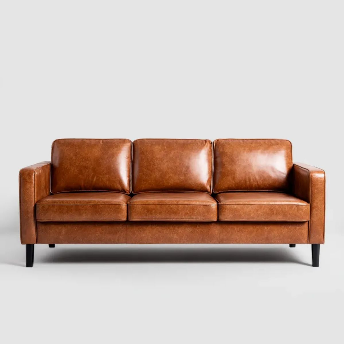 Trzyosobowa sofa ze skóry syntetycznej, brązowa, 200 × 84 × 86 cm