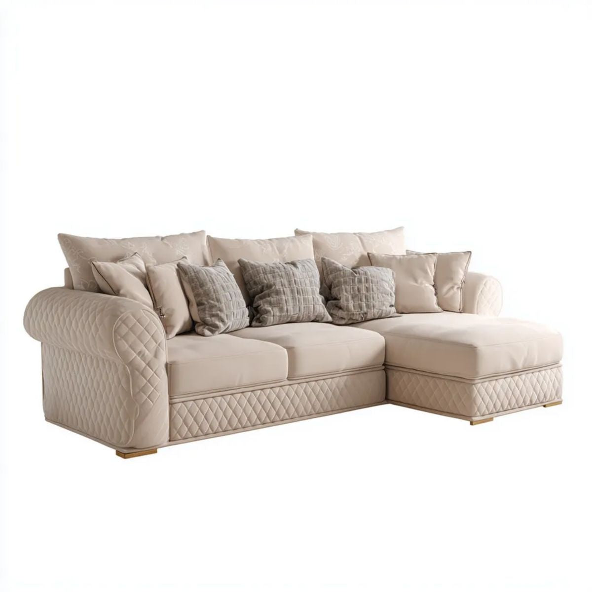 Prawostronna sofa narożna beżowa z tapicerką poliestrową 280 × 170 × 85 cm