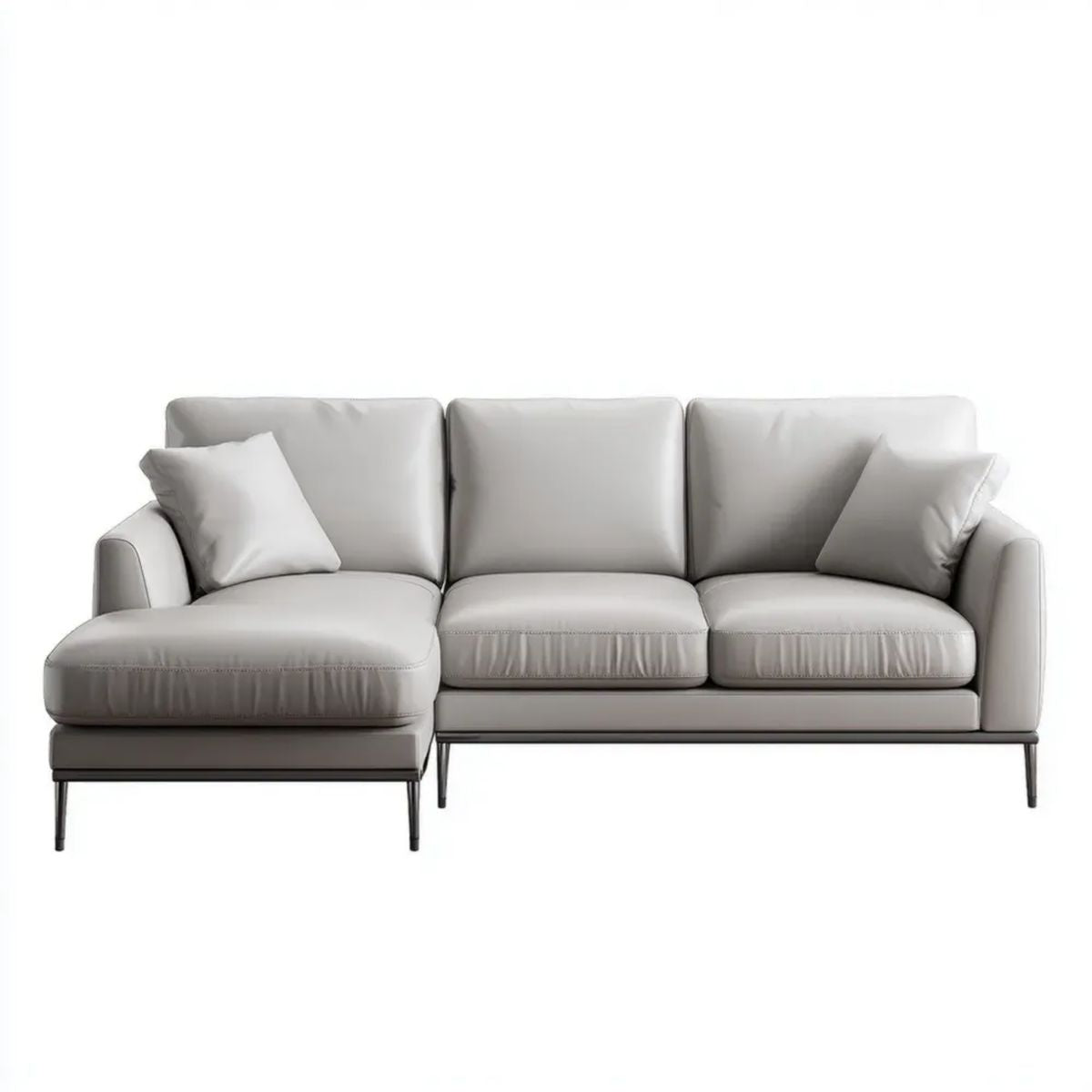 Jasnoszara sofa narożna z lewym szezlongiem ze skóry syntetycznej PU, 250 × 160 × 85 cm