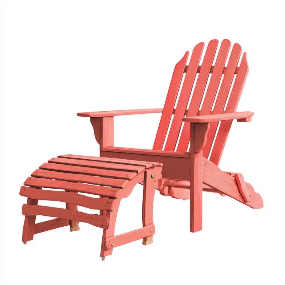 Czerwony drewniany fotel ogrodowy Adirondack z wysuwanym podnóżkiem 78 x 130 x 90 cm