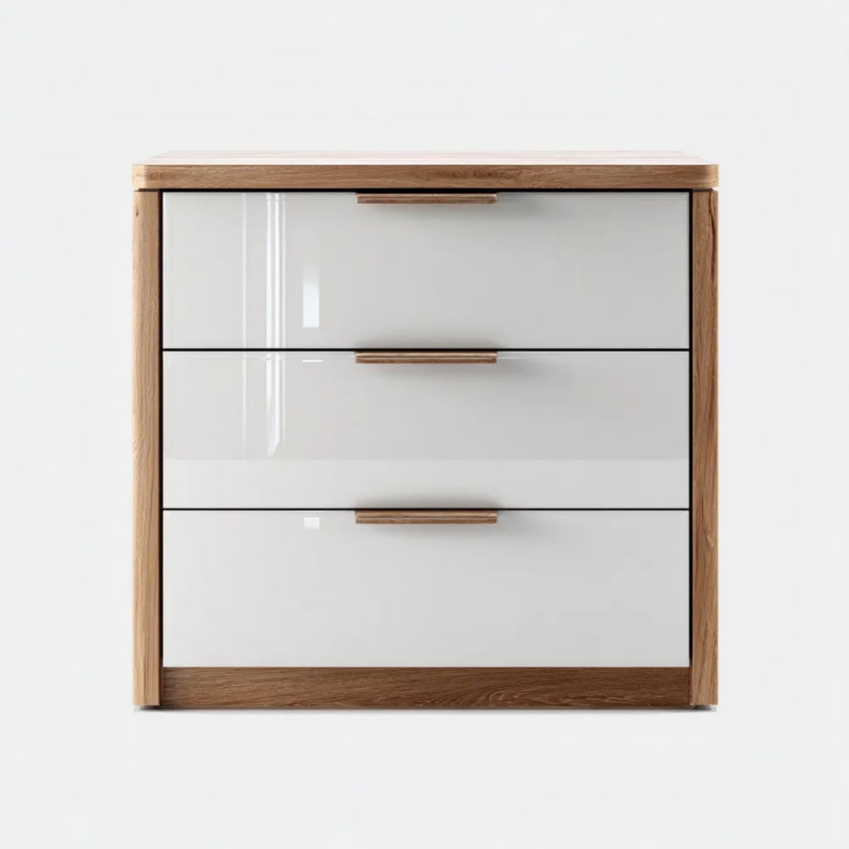 Komoda drewniana MDF z 3 szufladami, biały/dąb, 90 × 42 × 100 cm