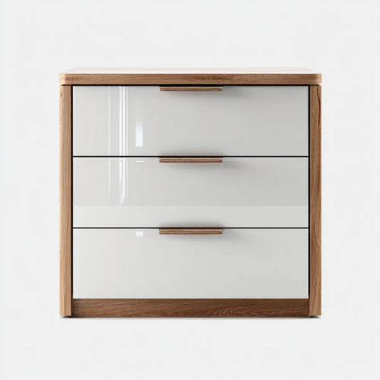 Komoda drewniana MDF z 3 szufladami, biały/dąb, 90 × 42 × 100 cm