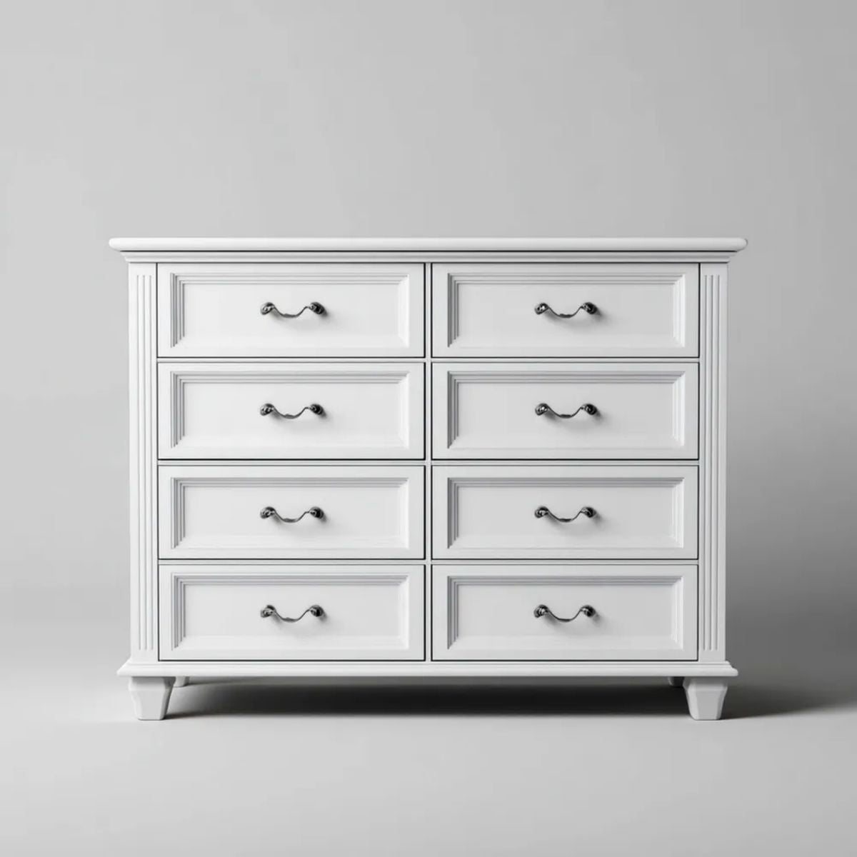 Biała komoda z płyty MDF z 8 szufladami, 140 × 45 × 100 cm