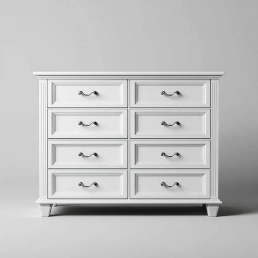 Biała komoda z płyty MDF z 8 szufladami, 140 × 45 × 100 cm