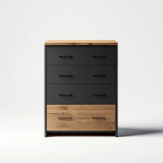 Komoda z 4 szufladami czarna dąb z płyty wiórowej laminowanej i stali 80 × 40 × 110 cm