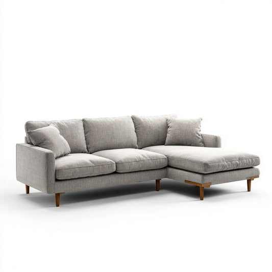 Prawostronna sofa narożna szara z tapicerką poliestrową, 240 × 160 × 85 cm
