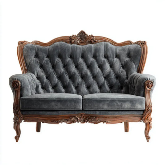 Sofa 2-osobowa szara z tapicerką welurową i drewnianą ramą, 170 × 75 × 110 cm