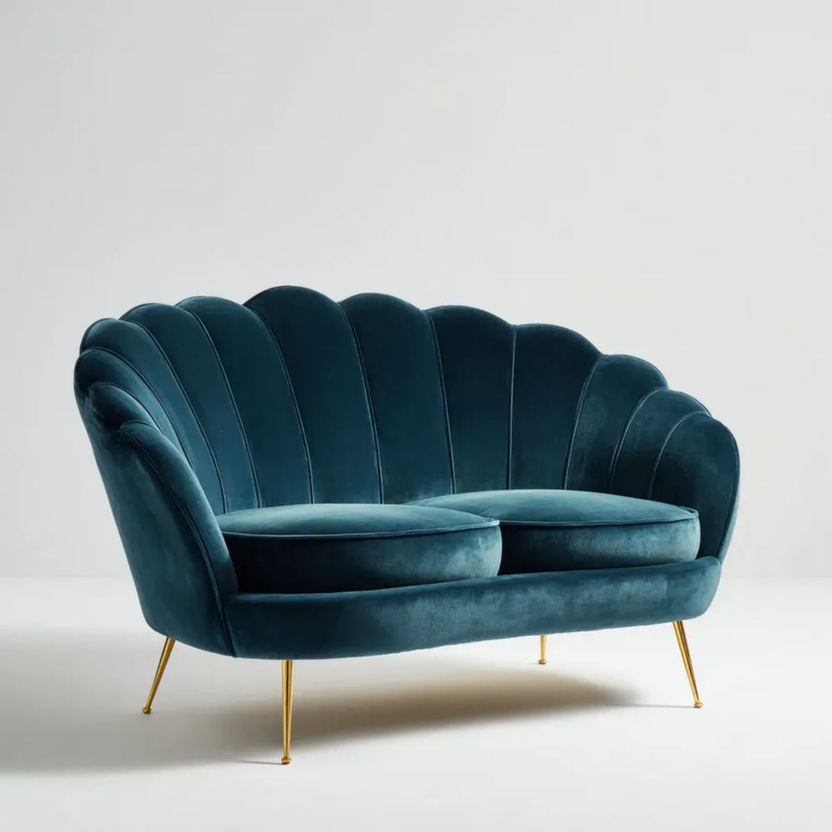 Dwuosobowa sofa z aksamitu granatowa ze złotymi metalowymi nogami, 150 x 80 x 85 cm