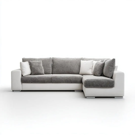 Sofa narożna z prawym szezlongiem jasnoszara i biała, 280 x 170 x 85 cm