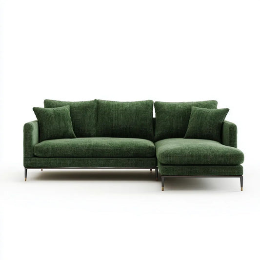 Zielona sofa narożna z poliestru w kształcie L, prawostronna, 260 × 160 × 85 cm