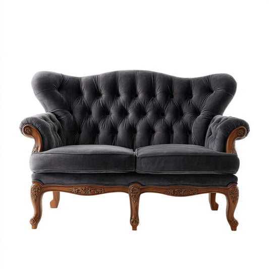 Dwuosobowa sofa Chesterfield z aksamitu czarno-orzechowa, 140 × 82 × 98 cm