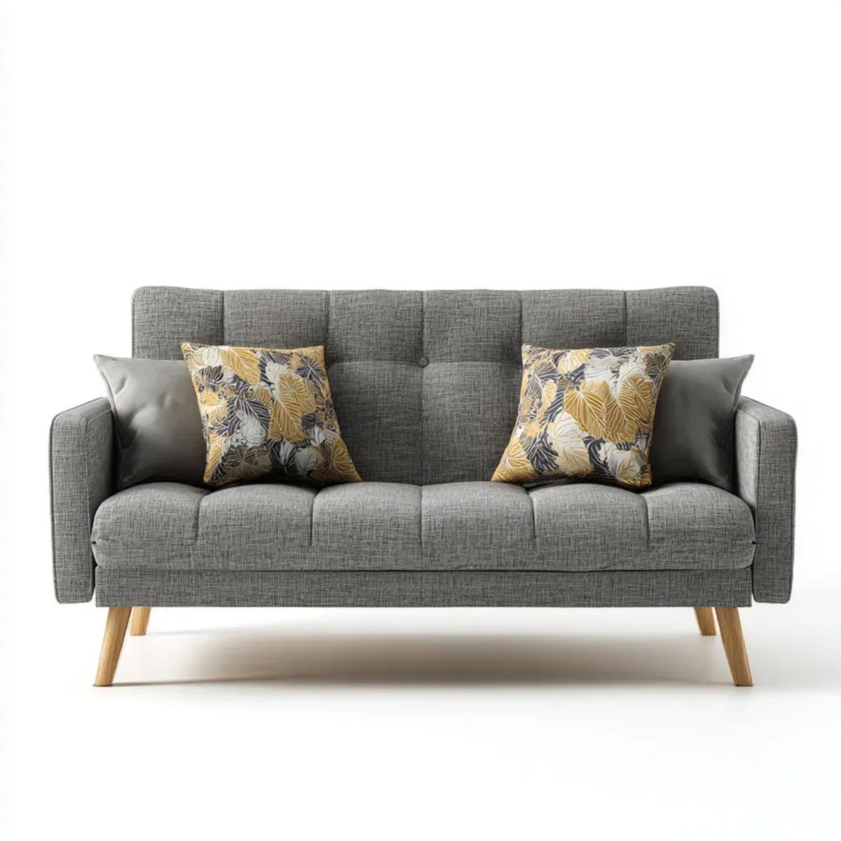 Trzyosobowa sofa szara z tapicerką poliestrową i drewnianymi nogami, 210 x 85 x 88 cm