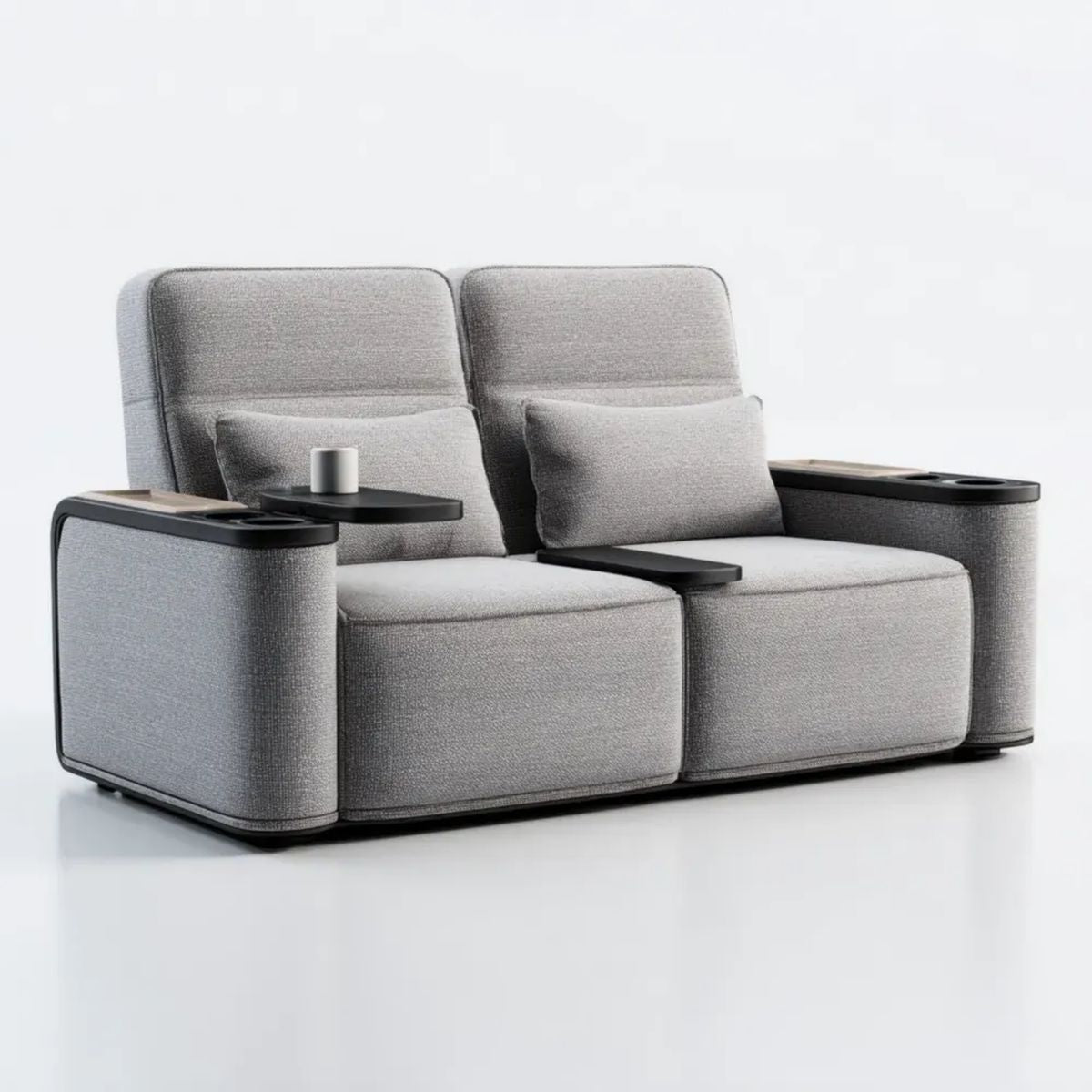 Dwuosobowa sofa szara z tapicerką poliestrową i czarnymi stolikami 180 x 90 x 95 cm