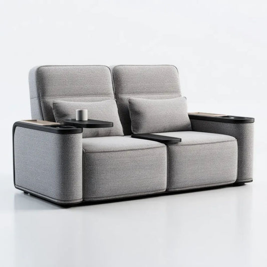 Dwuosobowa sofa szara z tapicerką poliestrową i czarnymi stolikami 180 x 90 x 95 cm