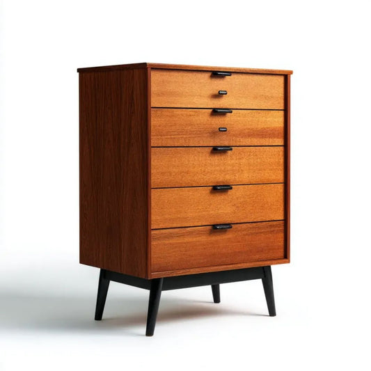 Brązowa komoda z płyty MDF i forniru orzechowego 80 x 40 x 115 cm, 5 szuflad