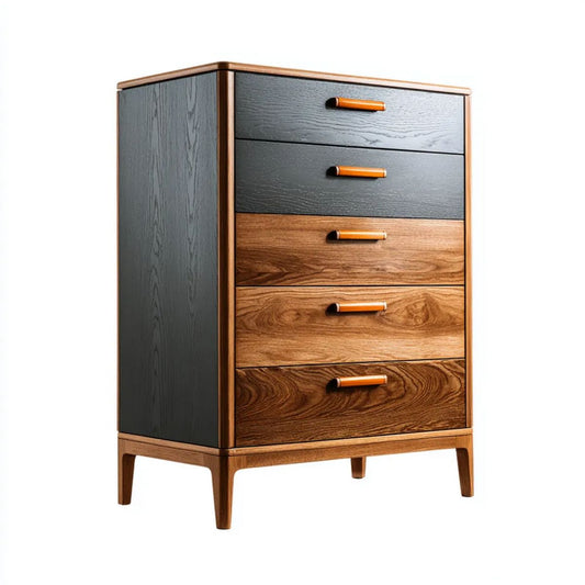 Komoda z 5 szufladami z płyty MDF, czarno-orzechowa, 80 × 45 × 120 cm