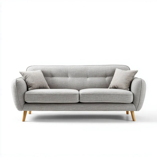 Dwuosobowa sofa szara z tapicerką poliestrową i drewnianymi nogami, 170 x 85 x 85 cm
