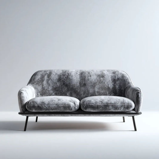 Dwuosobowa sofa szara z aksamitu na czarnych stalowych nogach, 150 x 82 x 80 cm