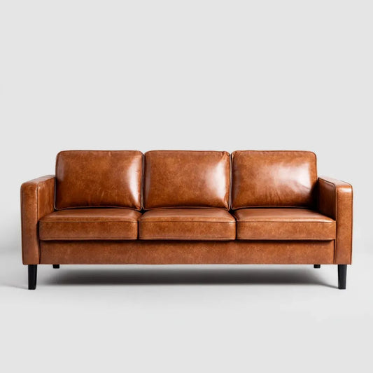 Trzyosobowa sofa ze skóry syntetycznej, brązowa, 200 × 84 × 86 cm