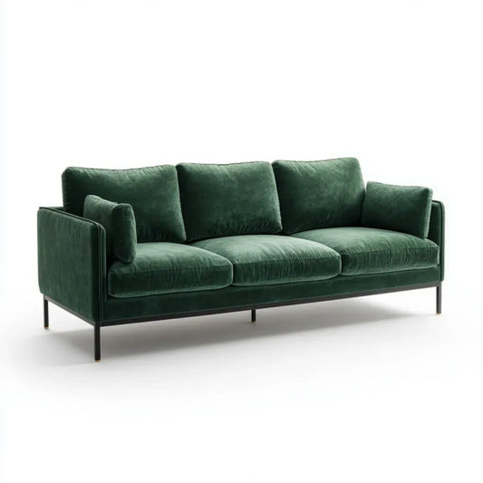Sofa trzyosobowa zielona z aksamitu 220 x 90 x 82 cm