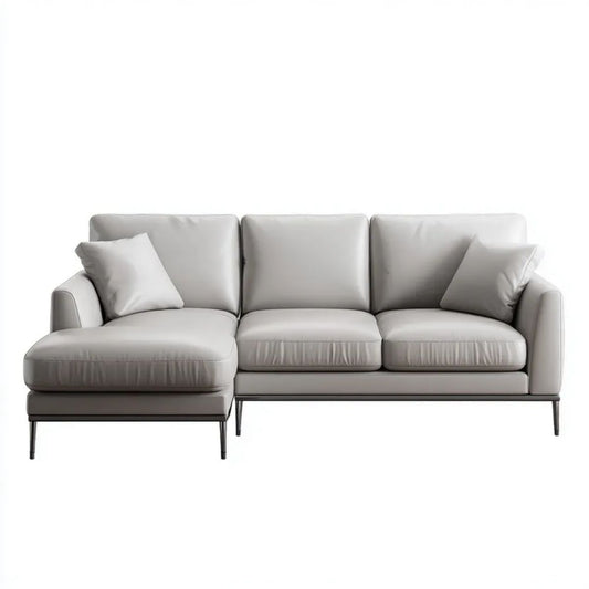Jasnoszara sofa narożna z lewym szezlongiem ze skóry syntetycznej PU, 250 × 160 × 85 cm