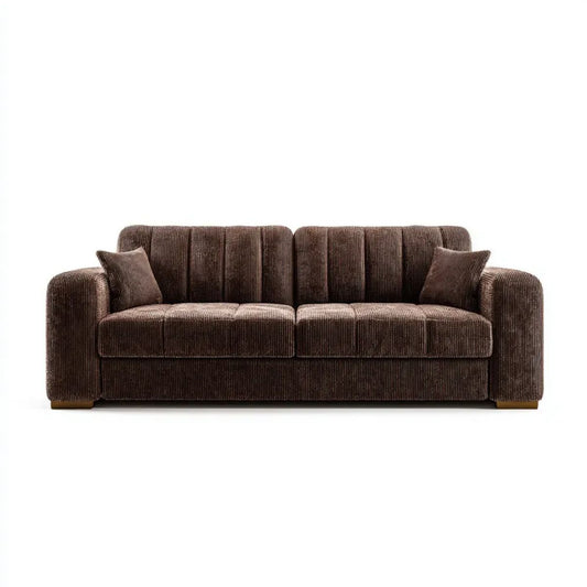 Sofa 3-osobowa brązowa z tkaniny sztruksowej 220 x 95 x 85 cm