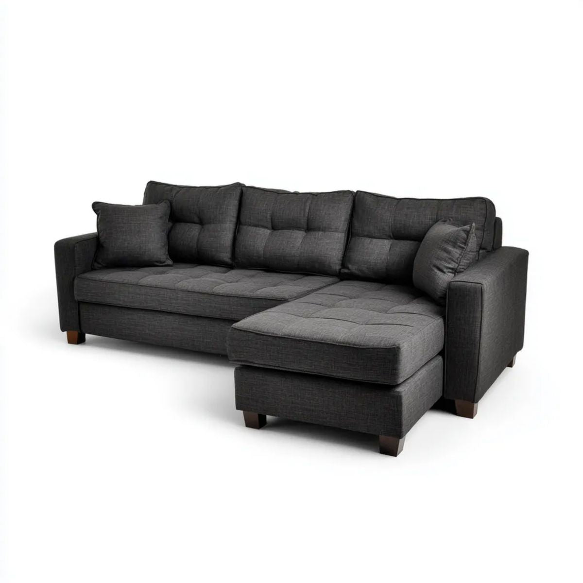 Grafitowa sofa narożna z tkaniny w kształcie L z prawostronnym szezlongiem, 230 x 150 x 90 cm