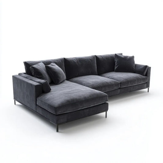 Grafitowa sofa narożna z lewym szezlongiem, aksamitna, 285 × 170 × 85 cm
