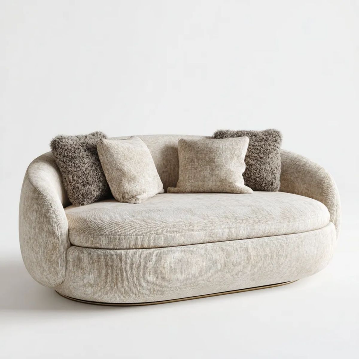 Beżowa dwuosobowa sofa owalna z tapicerką poliestrową 170 × 95 × 75 cm