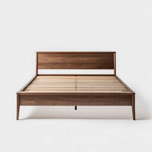 Drewniana rama łóżka dwuosobowego w kolorze orzechowym 160 x 200 cm ze stelażem listwowym